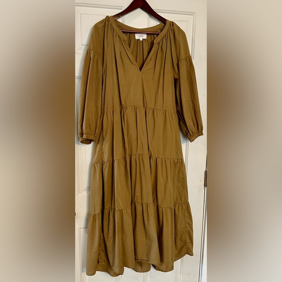 XiRENA Dresses & Skirts - Xirena Tiered Blouson-Sleeve Poplin Midi Dress Size Large Hazelnut.